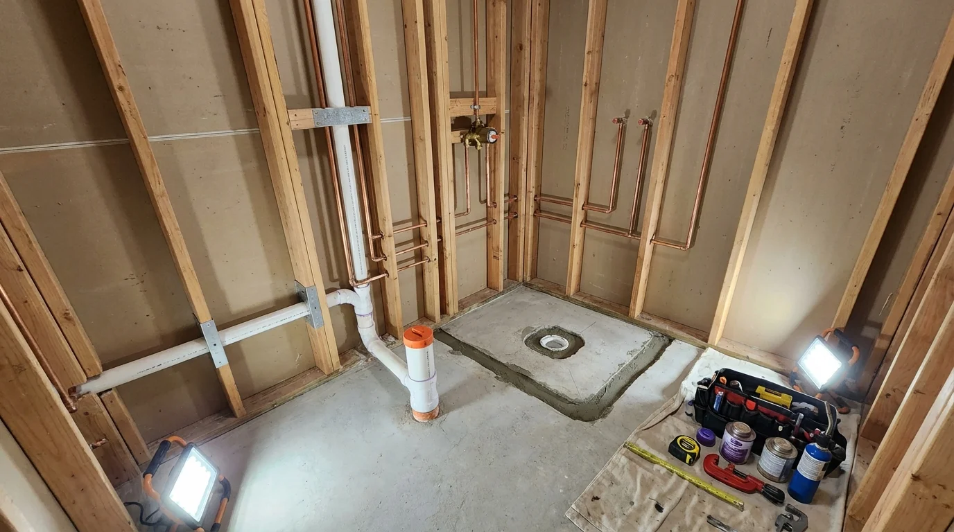 Bathroom rough-in plumbing during remodel by Johns Plumbing LLC in Meraux