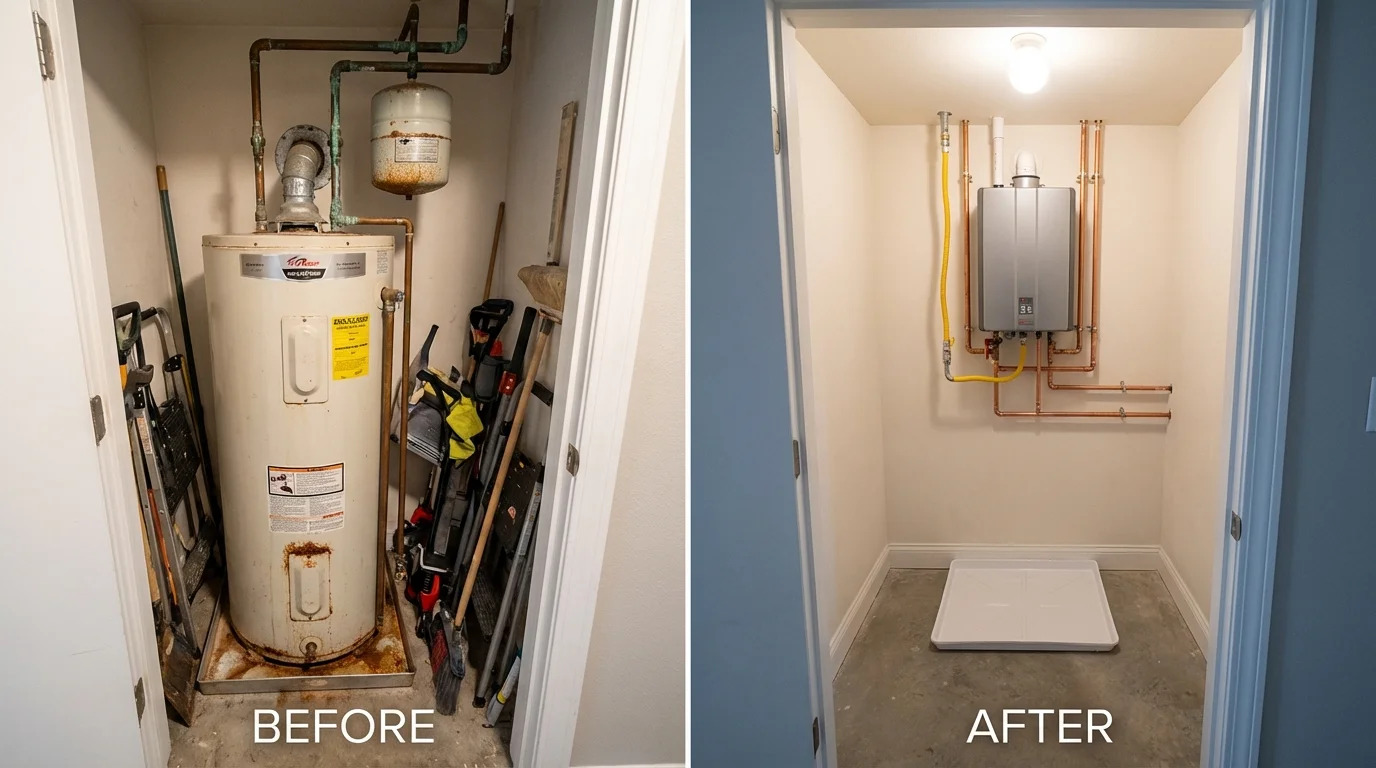 Tank water heater versus wall-mounted tankless unit comparison for Meraux, LA homeowners